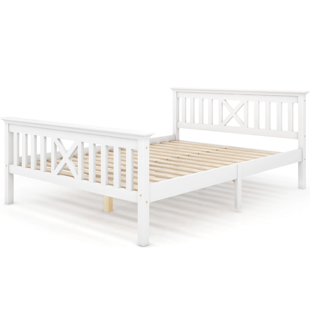 Letto in legno di pino massello con testiera a X e doghe; bianco; 140x200 cm; senza materasso