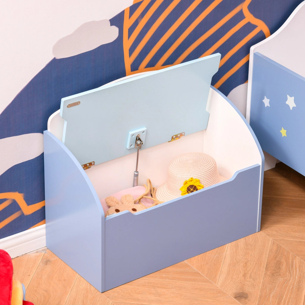 Panca Contenitore Portagiochi 2 in 1 in Legno, Cassapanca con Schienale per Bambini da 3-6 Anni, 60x30x50 cm, Blu