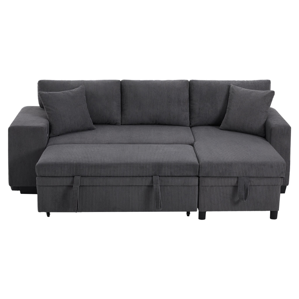 Divano Letto Angolare 3 Posti con Contenitore, USB e Cuscini ¨C MINIMAL ¨C Grigio
