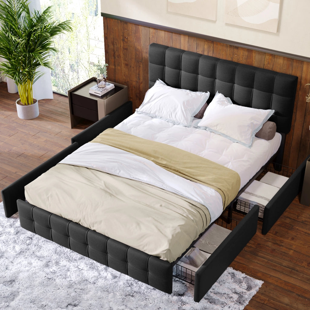 letto imbottito lino nero 140 x 200 cm