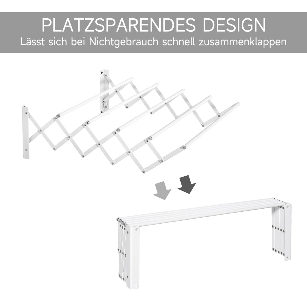Stendibiancheria a Parete Estraibile e Pieghevole ¨C zephmum ¨C Bianco 63.5x60x20 cm
