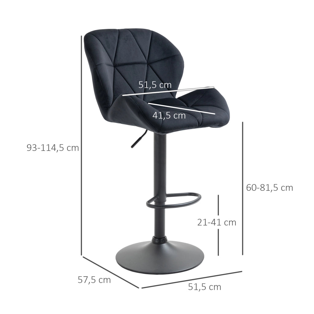 Set di 2 sgabelli da bar girevoli con schienale ¨C Minimal ¨C regolabili in altezza, velluto nero, 51.5x57.5x93-114.5 cm