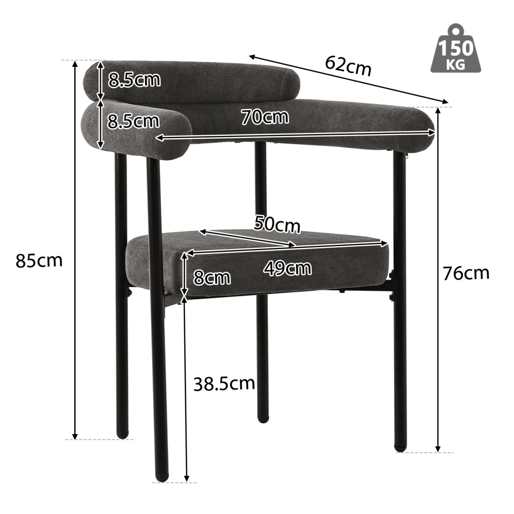 Sedia da Pranzo Poltrona Ergonomica Seduta Ampia con Struttura in Ferro e Tessuto Scamosciato Grigio Scuro