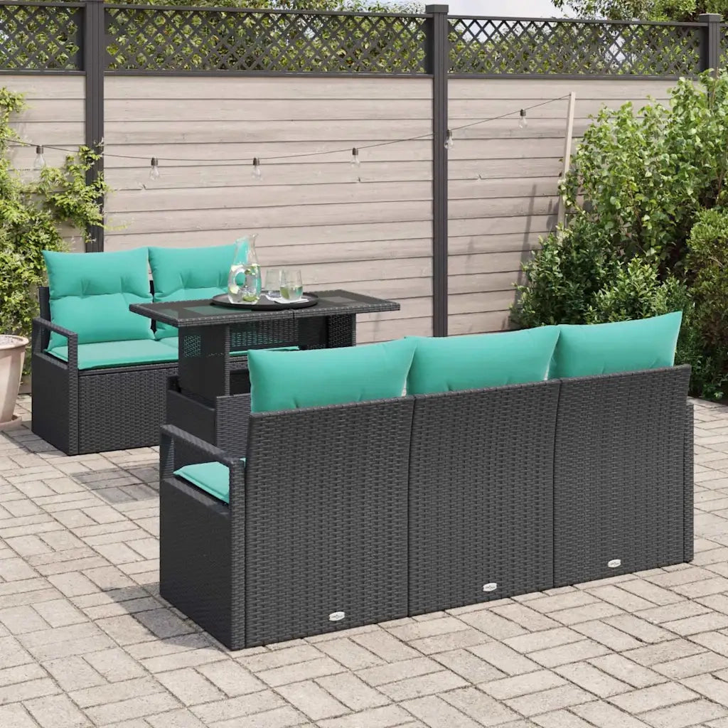 Set Divano da Giardino con cuscino 6 pcs Nero e Blu polyrattan 3348742