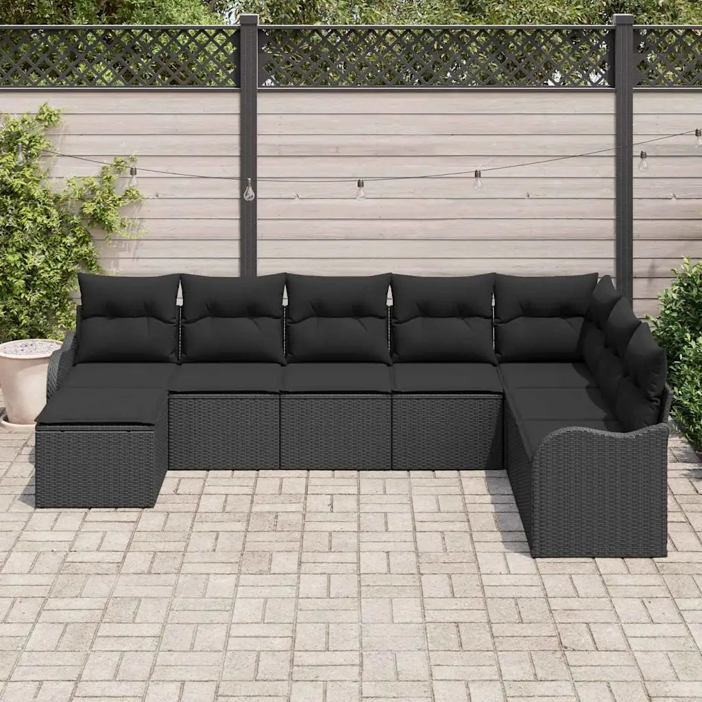 Set Divano da Giardino con cuscino 8 pcs Nero Poly Rattan