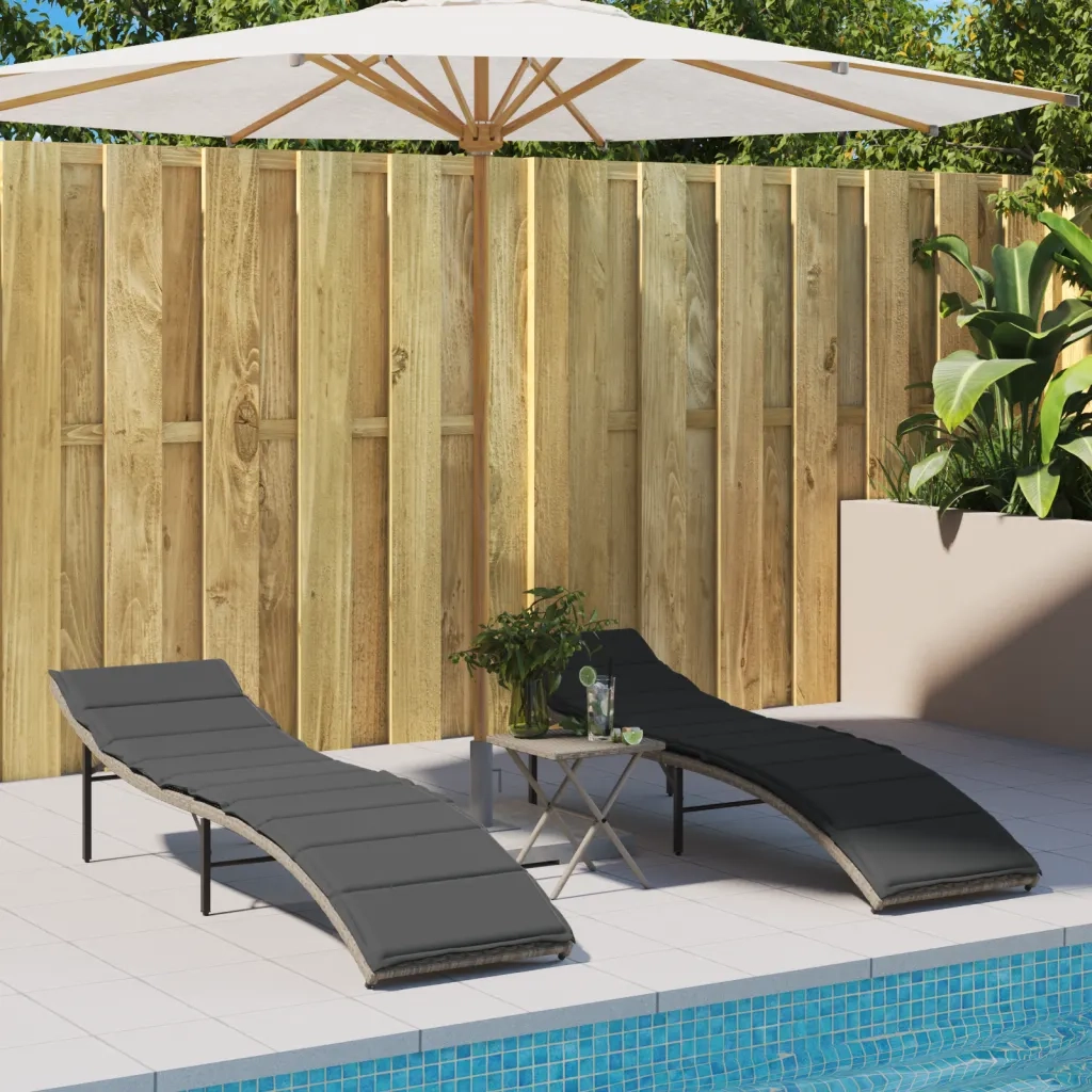Lettini Prendisole 2 pz | Sdraio da giardino | Lettino da sole con Cuscini Grigio Chiaro in Polyrattan