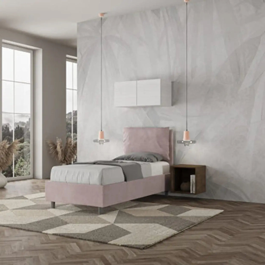 Letto singolo con rete imbottito 80x200 microfibra glicine Antea