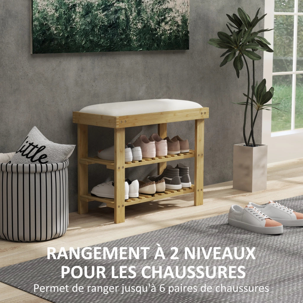 Scarpiera in Bamb¨´ 3 Livelli ¨C Minimal ¨C Crema e Legno Naturale 60x29x49