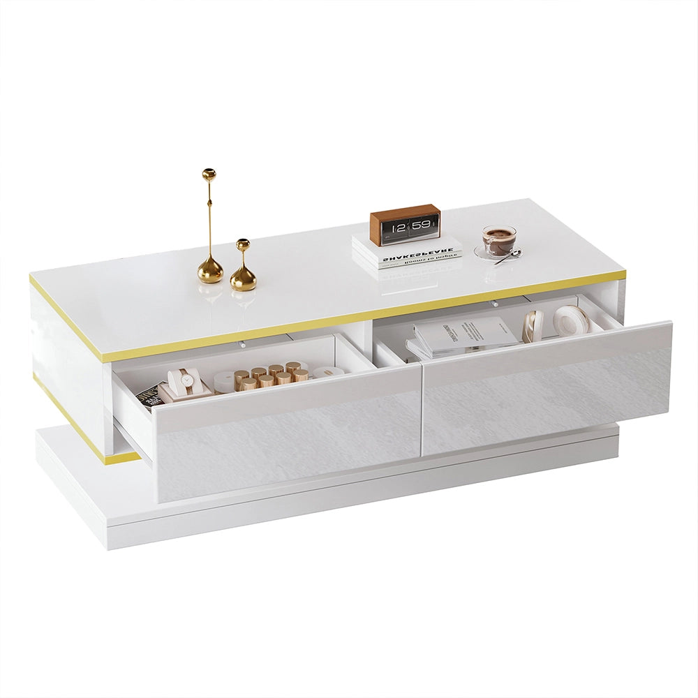 Tavolino design - Xylo - 100x50cm 2 cassetti bianco/oro