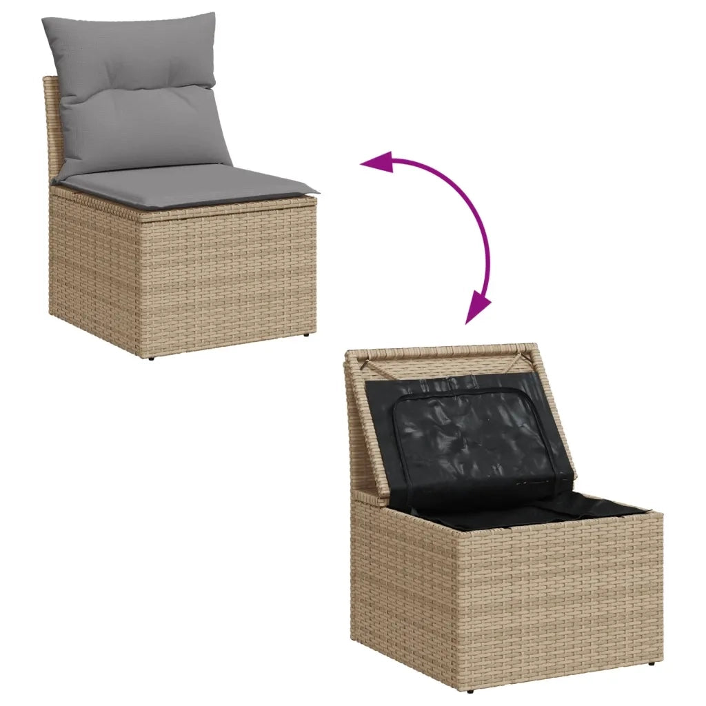 Set Divano da Giardino 5 pz con Cuscini Beige Misto Polyrattan