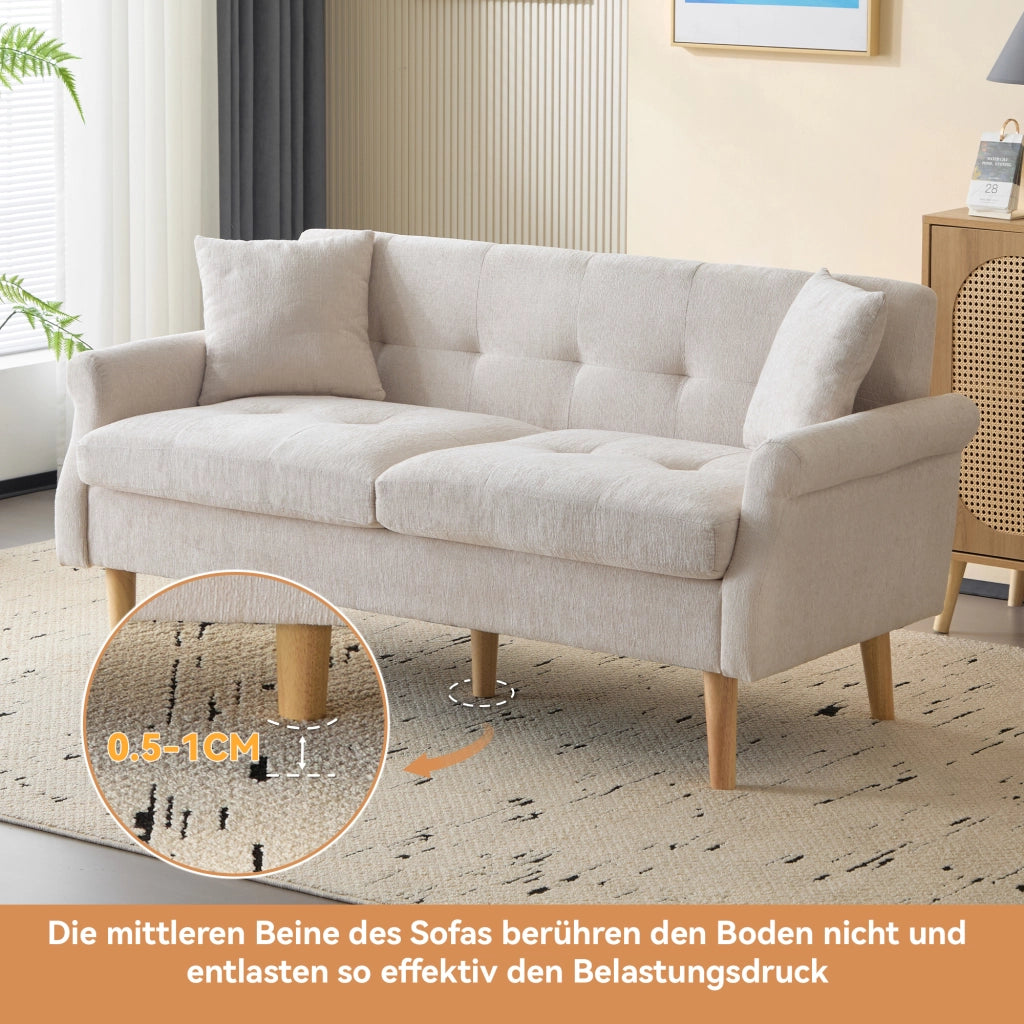 Divano 2 Posti in Tessuto Chenille con Cuscini Morbidi ¨C MINIMAL ¨C Grigio/Beige