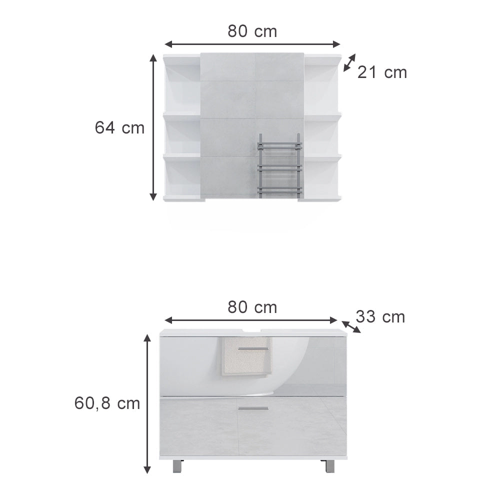 Vicco Set di mobili da bagno Bianco lucido 2 parti, base 80 cm