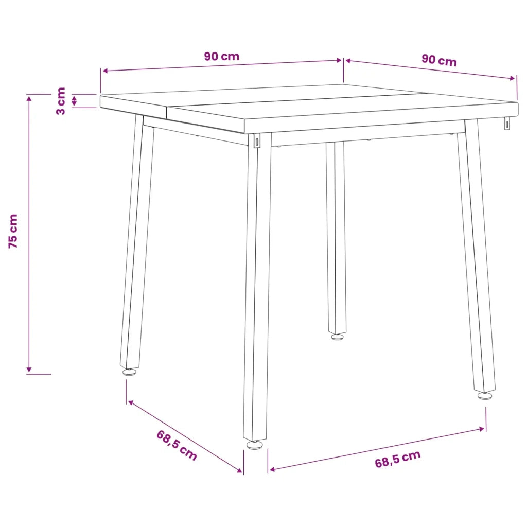 90 x 90 x 75 cm Legno di Acacia Massello Marrone scuro e Nero 937642