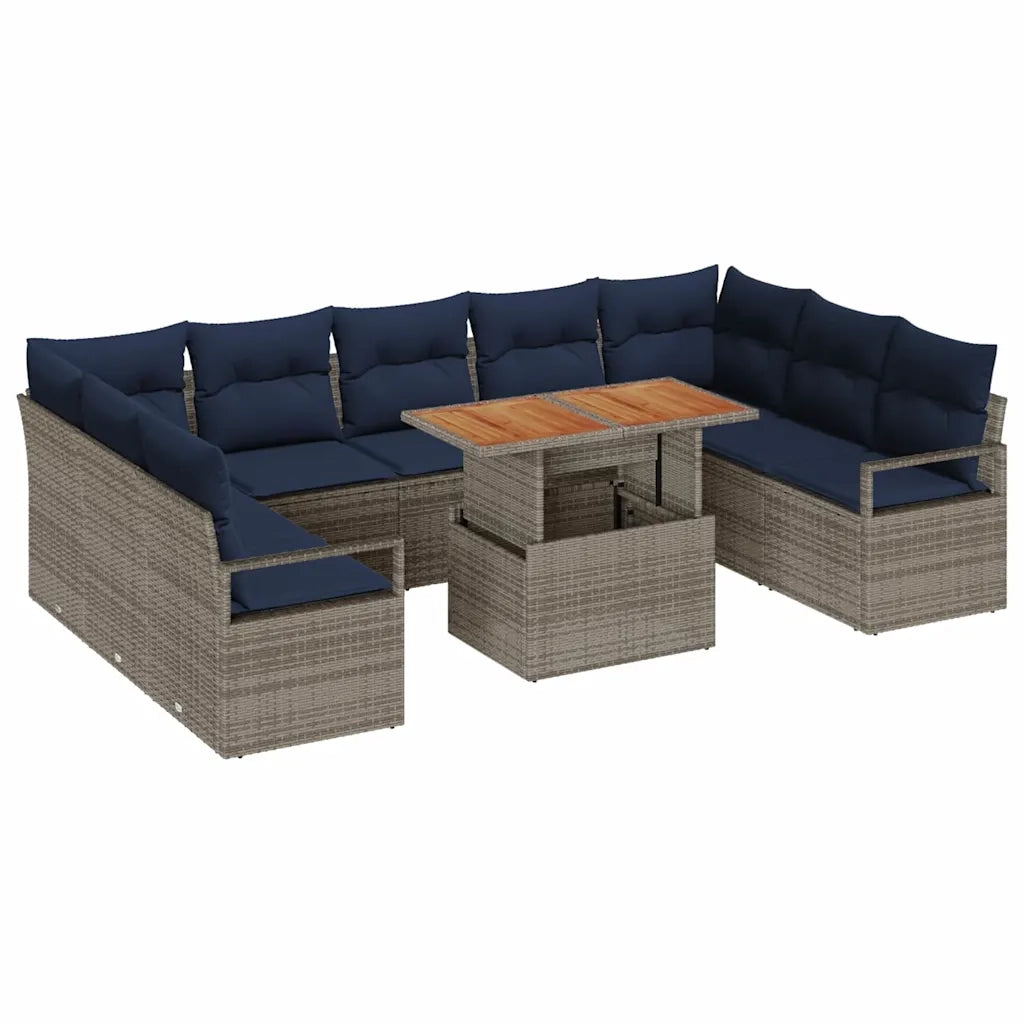 Set Divano da Giardino con cuscino 10 pcs Grigio e Blu Navy 3349758