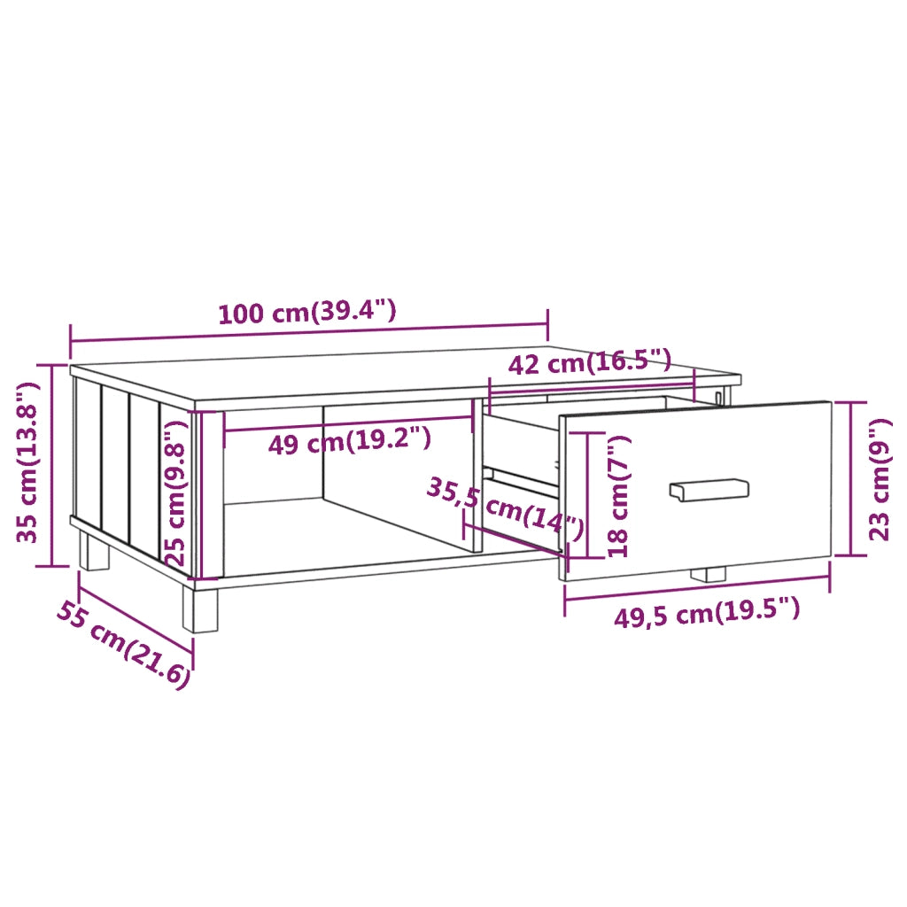 Tavolino HAMAR ambra 100x55x35 cm in Legno Massello di Pino 340452