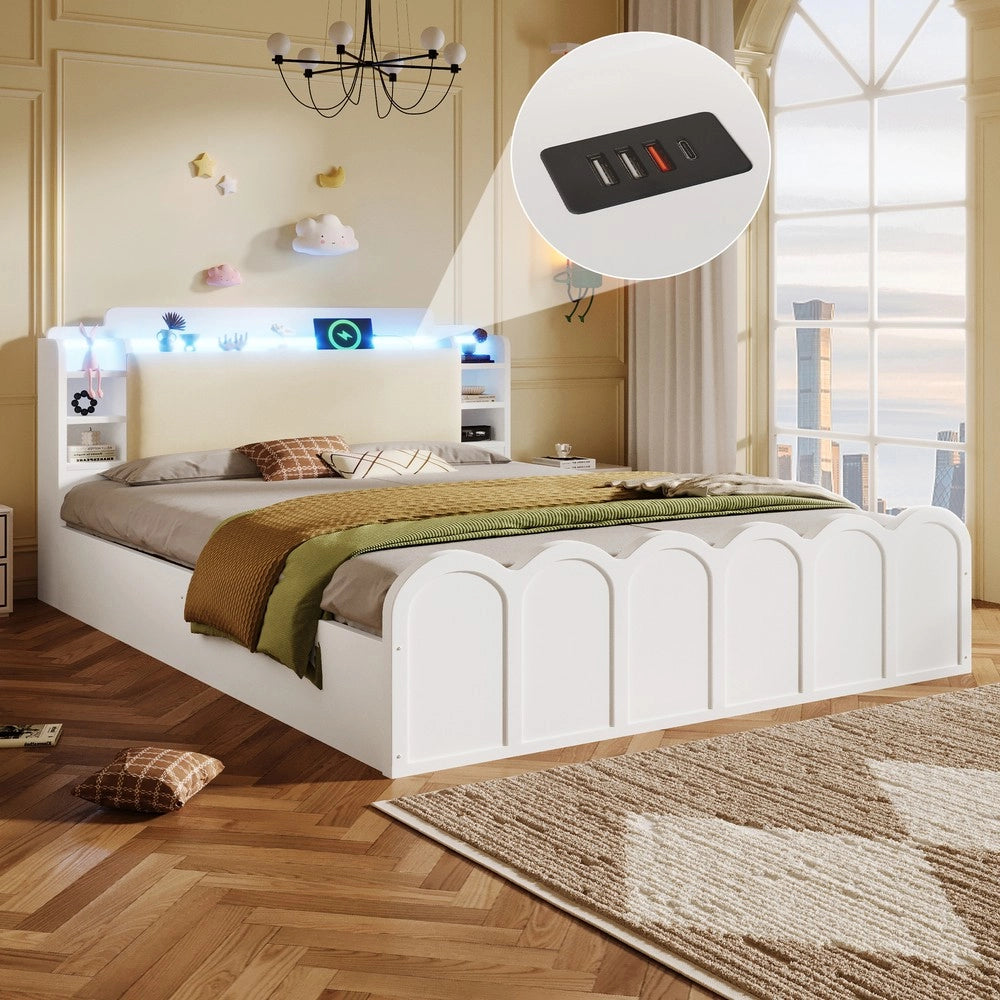 Letto Contenitore con LED e USB 140x200 ¨C Xylo ¨C Bianco