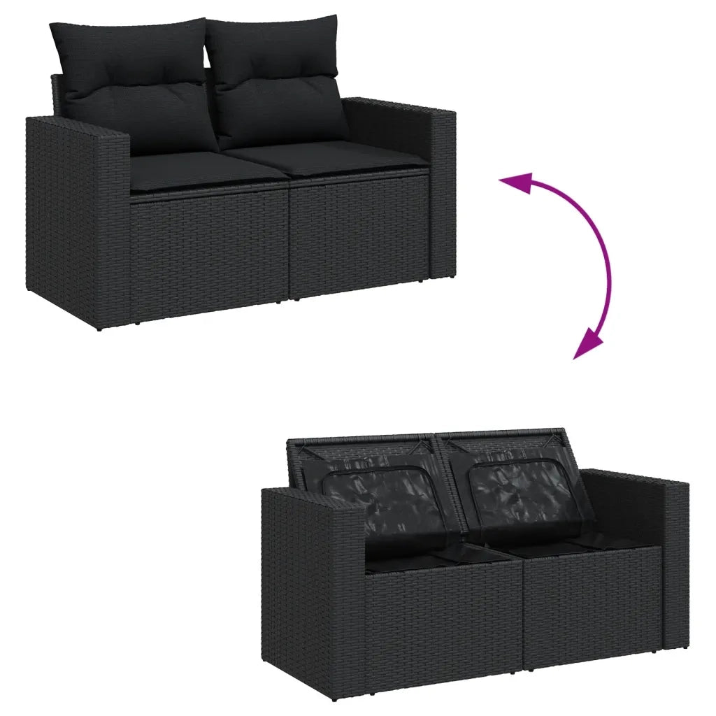 Set Divani da Giardino 11 pz con Cuscini in Polyrattan Nero