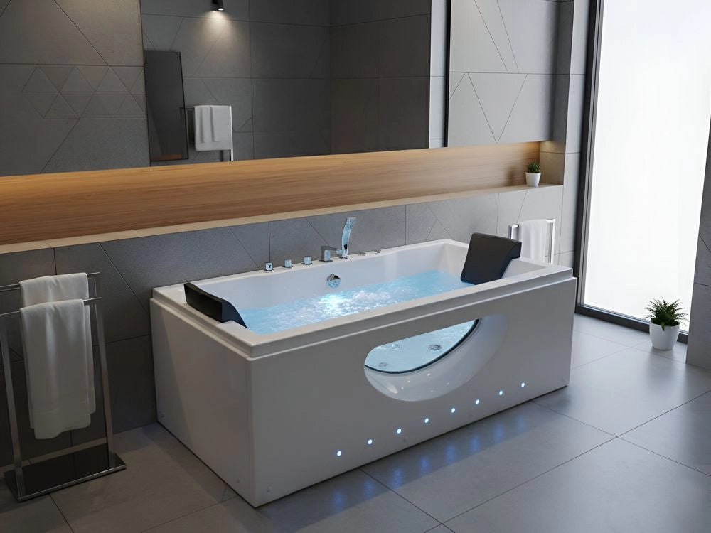 Vasca idromassaggio bianco ABS Getti d'acqua massaggianti Luci LED Poggiatesta Massaggio Getti d'Acqua Rettangolare 180 x 85 cm
