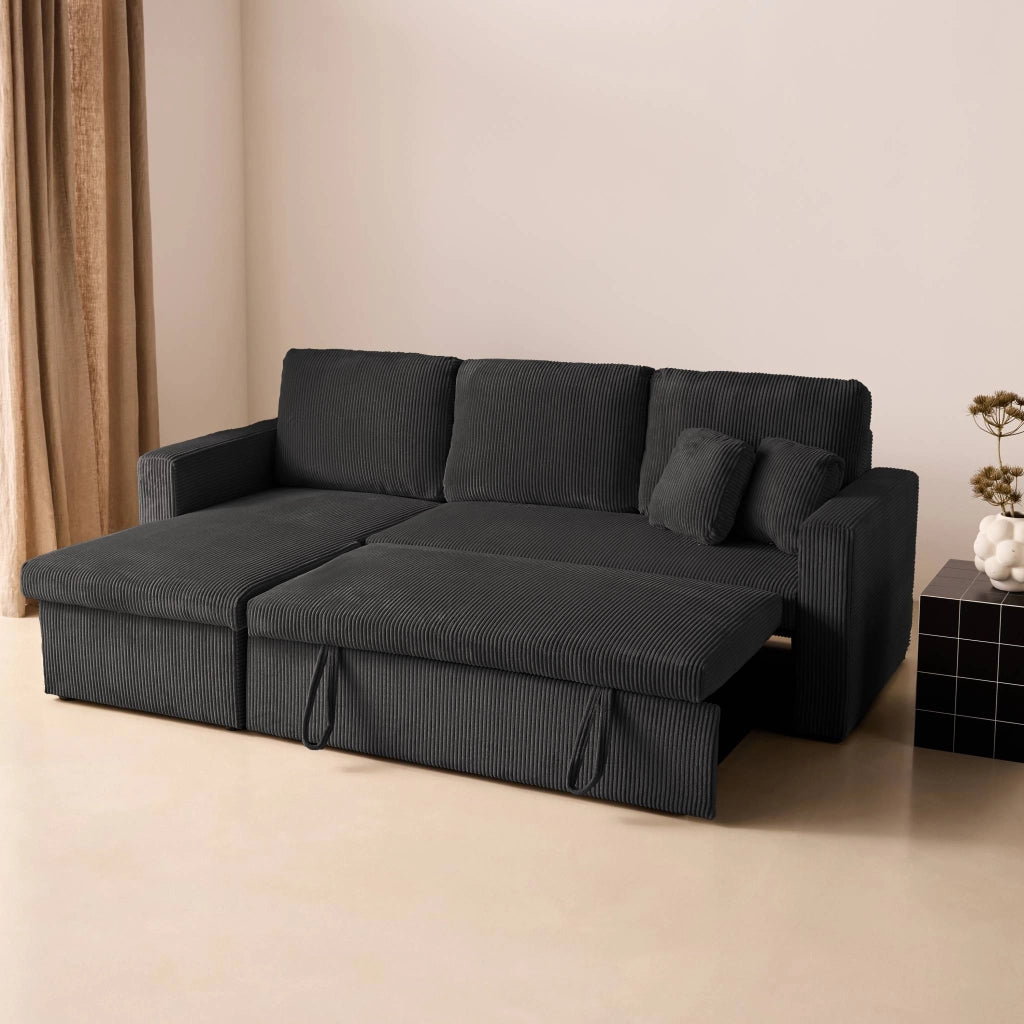 Divano letto angolare reversibile, 3 posti, grigio scuro