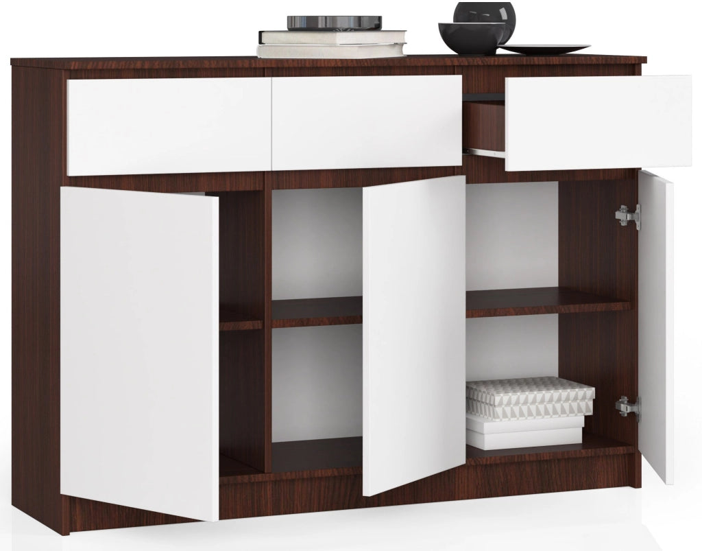Cassettiera AKORD K140 Wengé 138 cm 3 ante 3 cassetti inserto frontale Bianco 138x40x99 cm