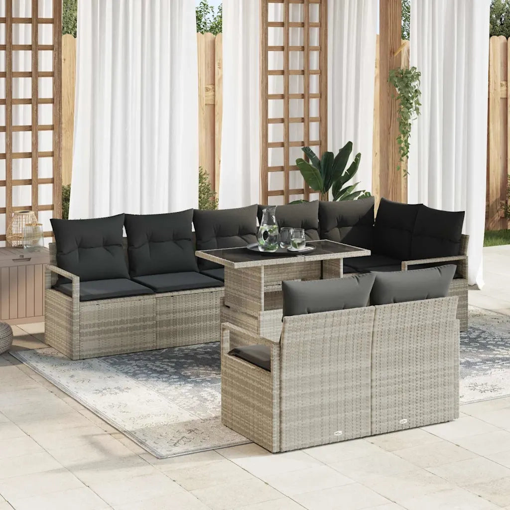 Set Divano da Giardino 9 pcs Grigio chiaro polyrattan