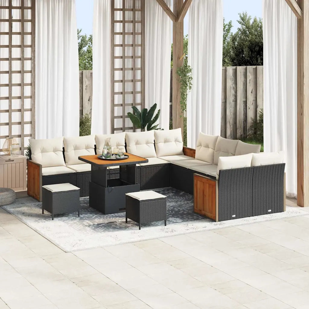 Set Divano da Giardino 17 pcs Nero e Crema polyrattan