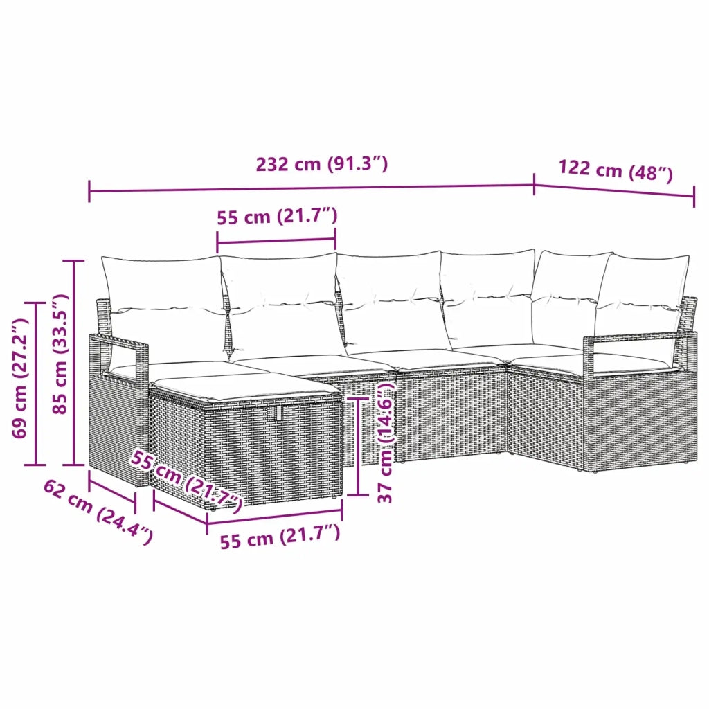Set di divani con cuscino Marrone e Rosso polyrattan 3359183