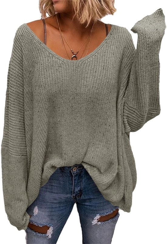 Pullover con collo V - Stile oversized - Maglia a maglia - Lunghe maniche - Materiale soffice - Modelli a scelta libera