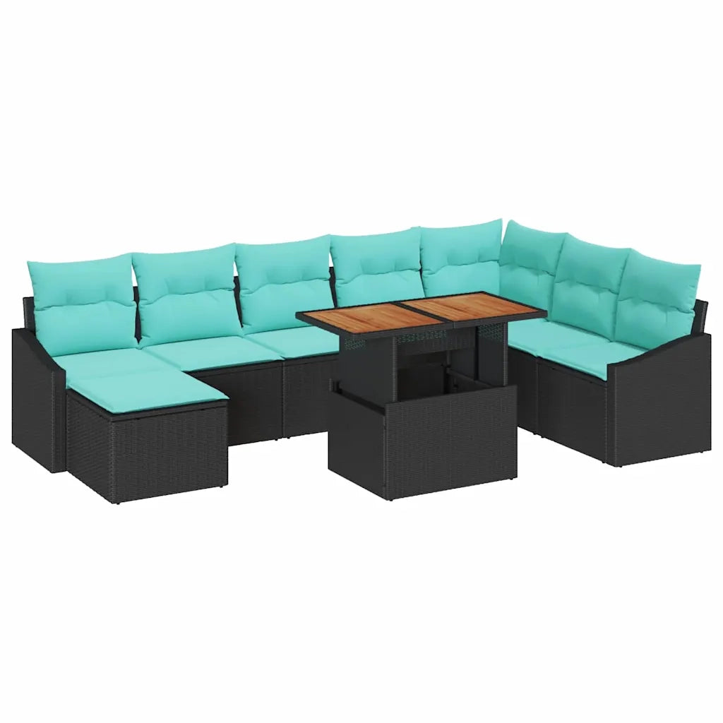 Set da Pranzo per Giardino con cuscino 9 pcs Nero e Verde acqua 3349878