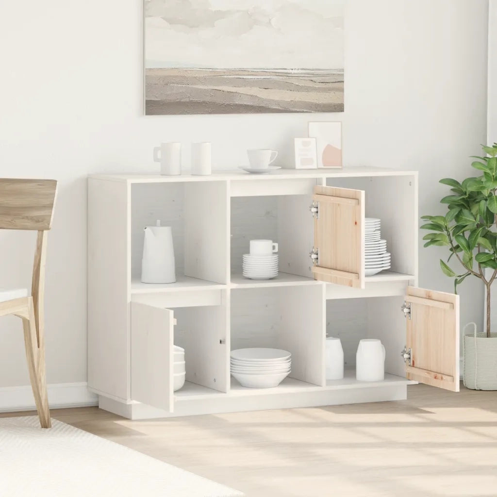 Credenza-Buffet-Armadio da cucina Bianca 110,5x35x80 cm in Legno Massello di Pino