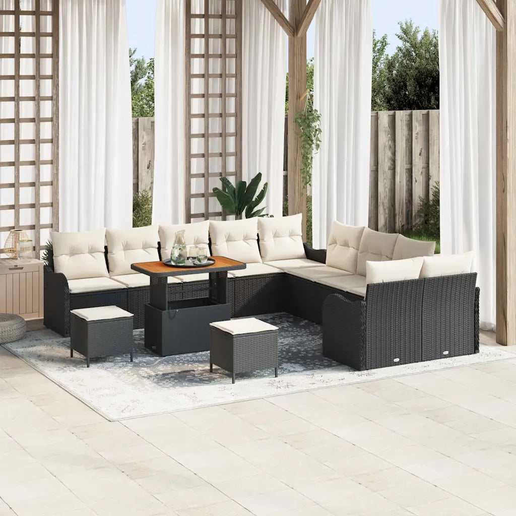 Set Divano da Giardino con cuscino 13 pcs Nero e Crema 3364275