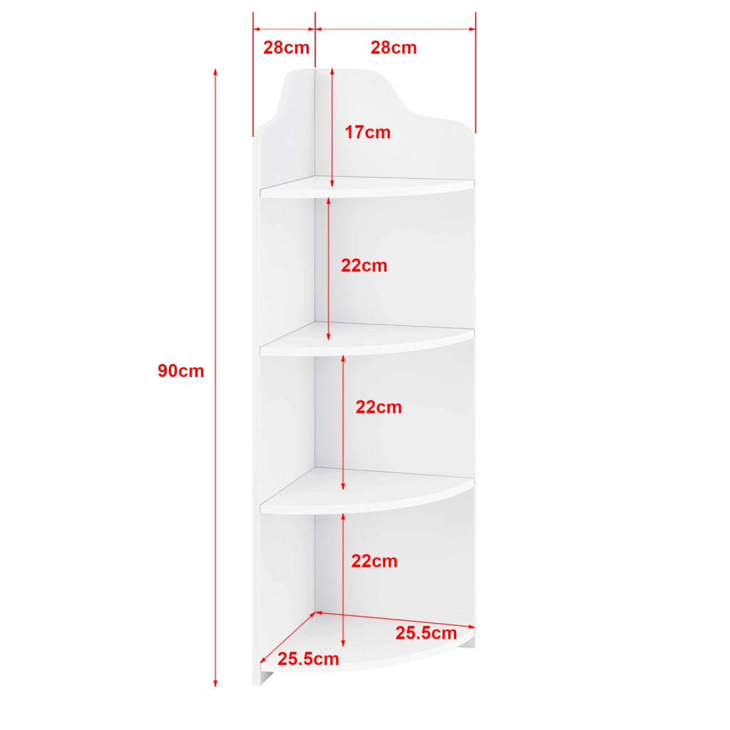 Scaffale Angolare Bjurholm a 4 Ripiani Aperti 90 x 28 x 28 cm - Bianco [en.casa]