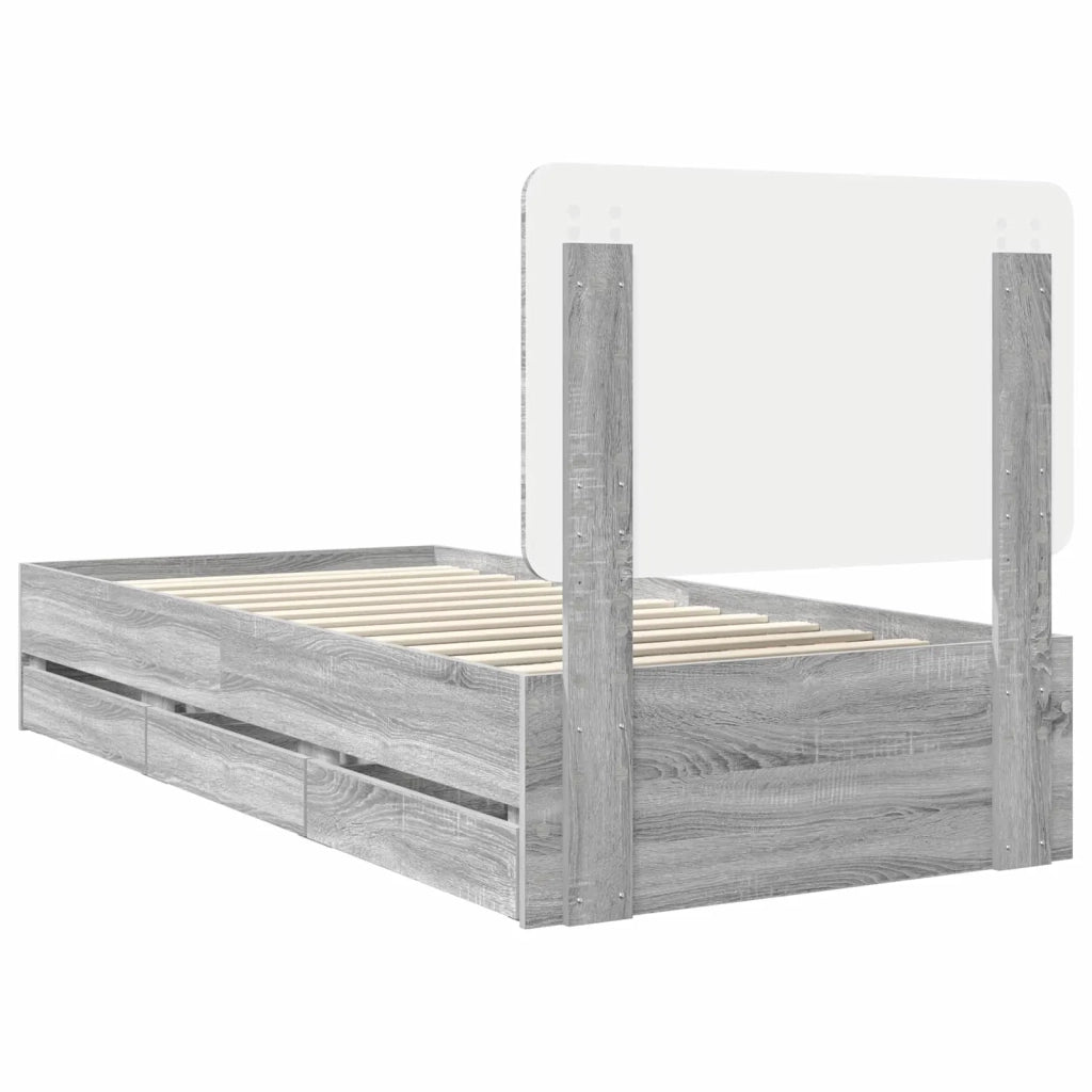 Struttura del letto con cassetto-Giroletto con contenitore-Rete del Letto Grigio Sonoma 75 x 190 cm 638460
