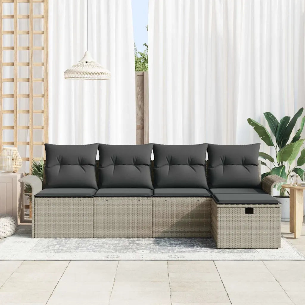 Set Divano da Giardino 5 pcs Grigio chiaro polyrattan