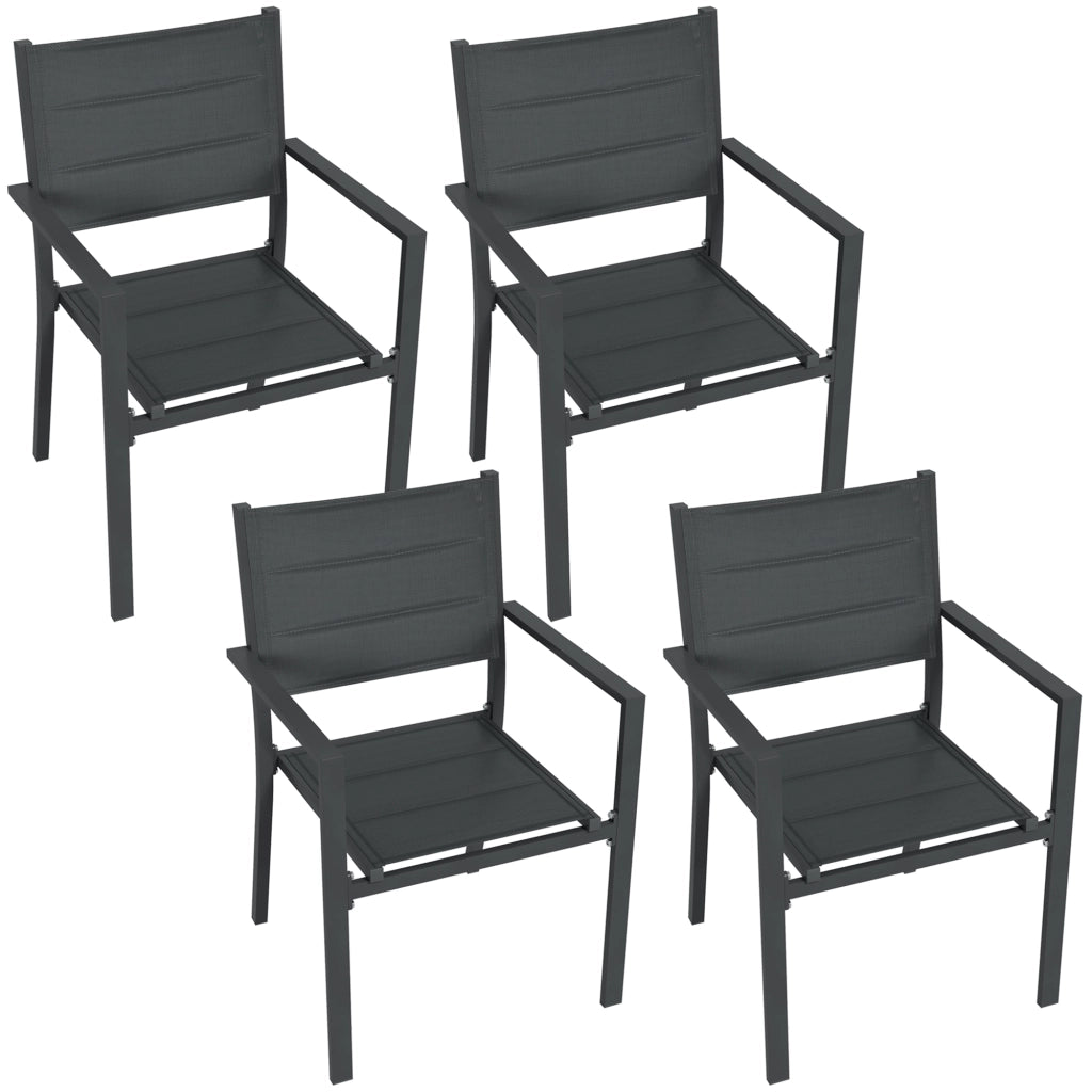 Sedia da giardino impilabile con braccioli ¨C zephmum ¨C Alluminio e textilene, set 4 pezzi, grigio