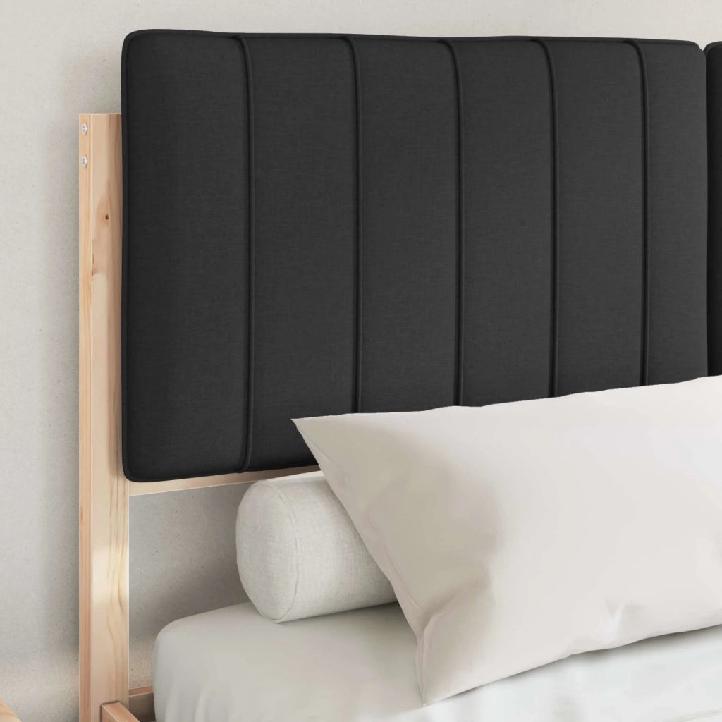 Letto matrimoniale | Letto per adulti | Letto con Testiera Rivestita Nero 135 x 190 cm Pino massello