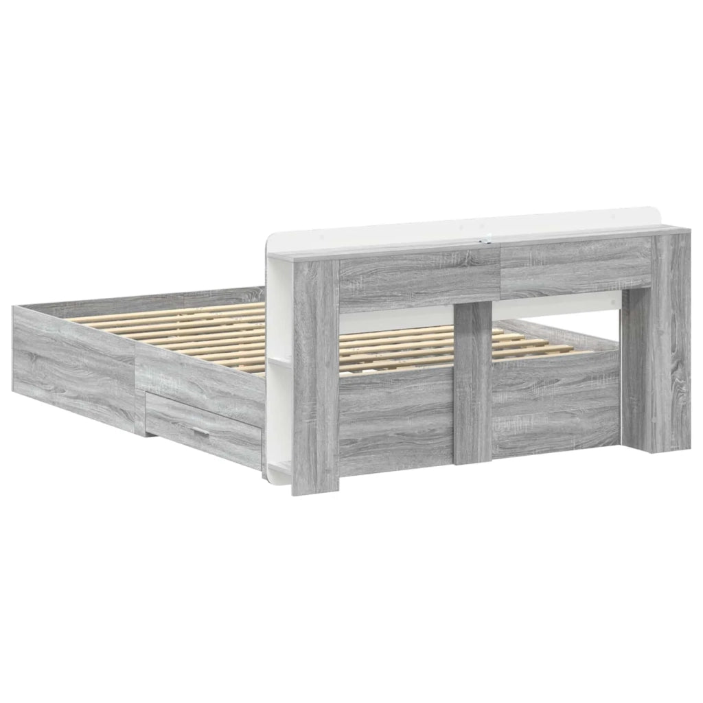 Letto matrimoniale | Letto per adulti | Telaio del letto con storage Sonoma grigio 140 x 200 cm