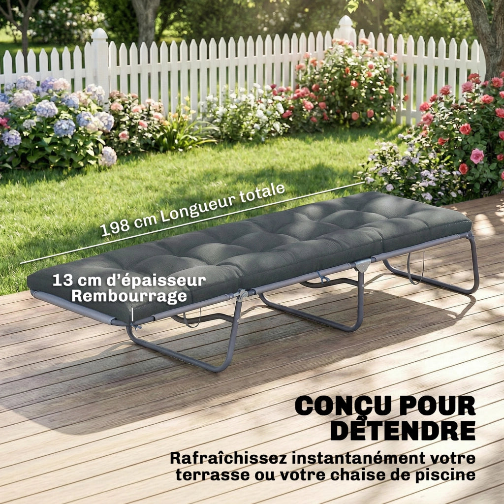 Cuscino per Lettino Prendisole ¨C Xylo ¨C Memory Foam Grigio Scuro 198x65x13cm