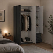 Guardaroba 3 ante Simeon, Mobile camera da letto, Cabina armadio portabiti, Armadio appendiabiti, 147x50 h200 cm, Grigio