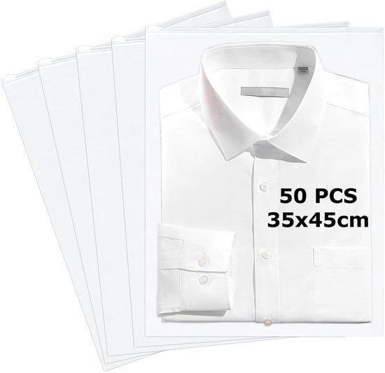 Set di 50 Tasche di Stoccaggio - 40 x 30 cm - Borsa Riciclabile - Sacchi di Stoccaggio Chiusibili - Tasche di Stoccaggio Transparenti - Ideali per Abbigliamento e Accessori