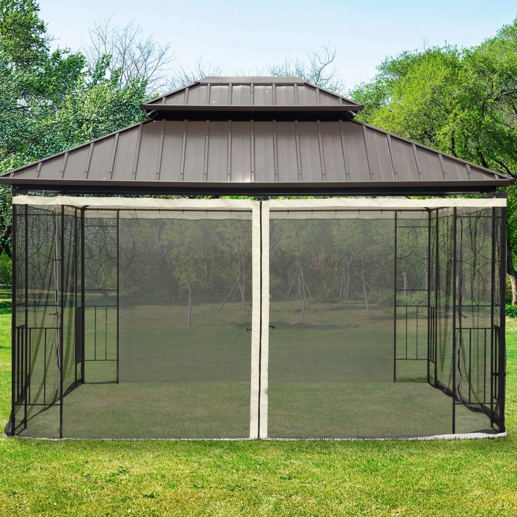 Zanzariera per Gazebo Tende di Ricambio Universale con Cerniere, 352x207cm - Nero e Beige