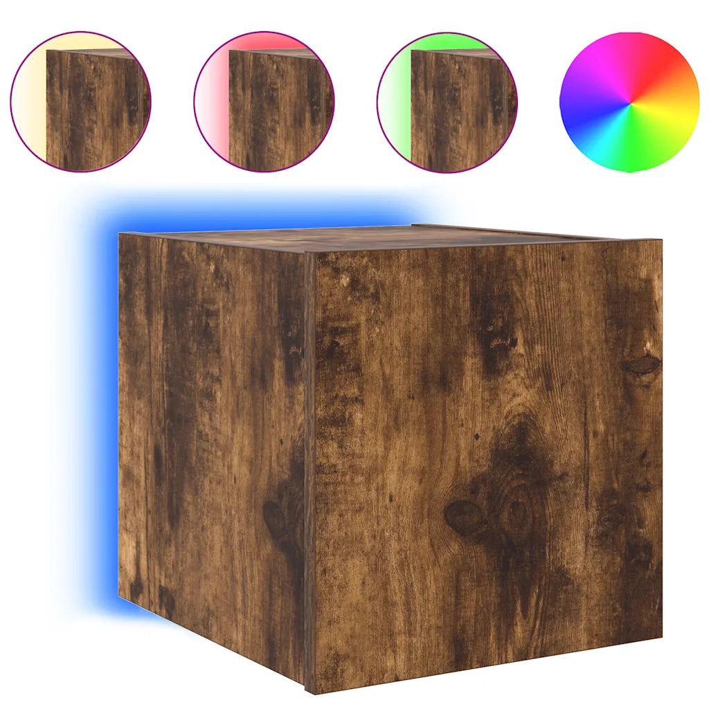 Mobile TV a Parete con Luci LED Rovere Fumo 30,5x35x30 cm 837226