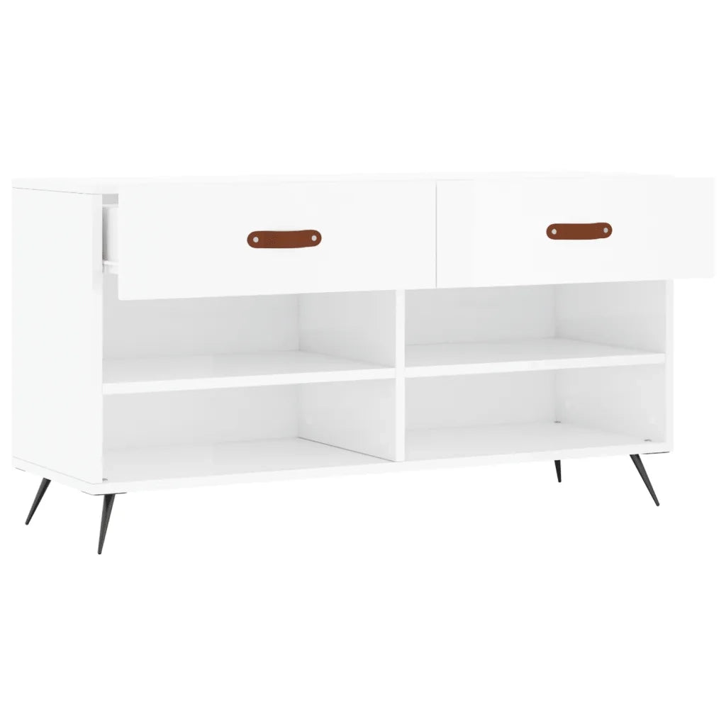 Panca Porta Scarpe | Scarpiera | Mobile per scarpe Bianco Lucido 102x35x55 cm Legno Multistrato