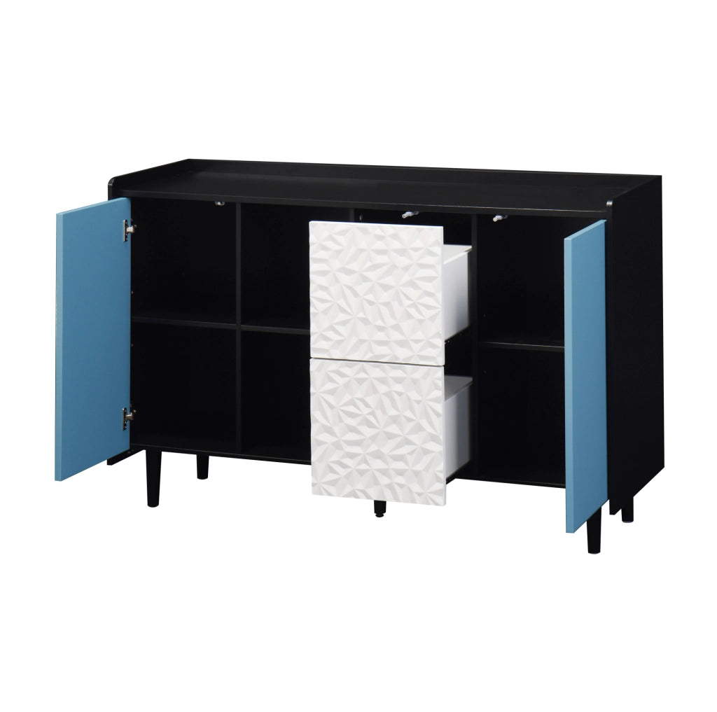 Credenza sideboard con 2 cassetti e vano chiuso 120 cm in MDF nero e blu