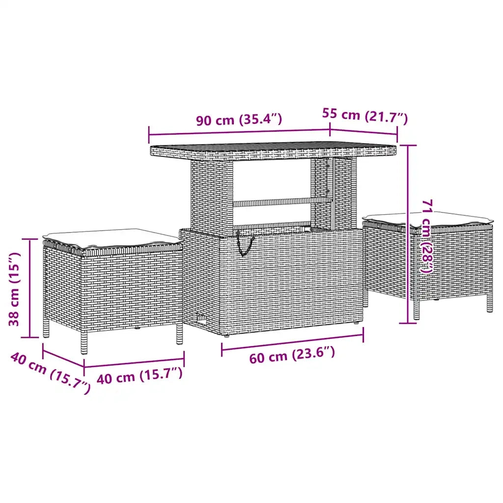 Set Divano da Giardino con cuscino 9 pcs Nero polyrattan 3362220