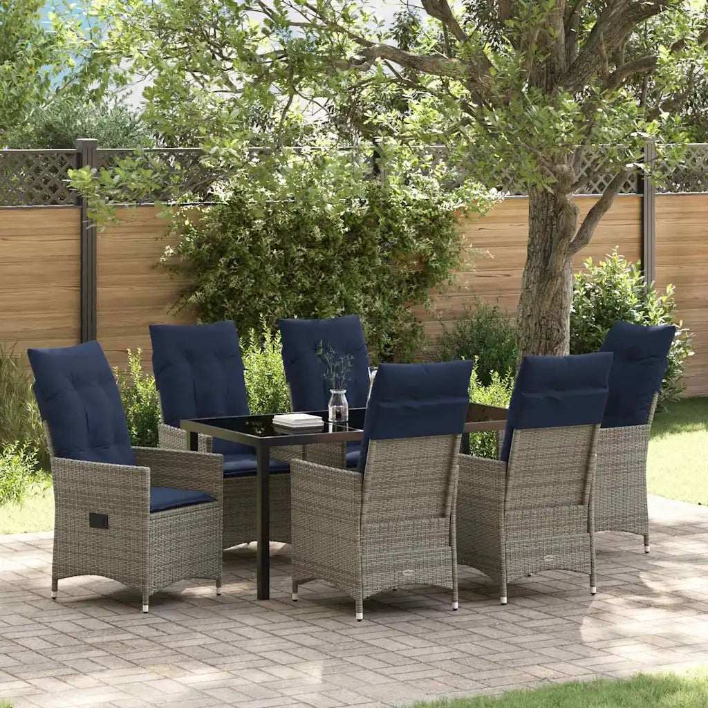 Set di tavolo e sedie con cuscino 7 pcs Grigio Rattan in PE