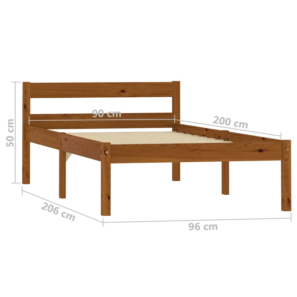 Letto singolo | Letto per adulti | Giroletto senza Materasso Ambrato Legno Massello Pino 90x200 cm