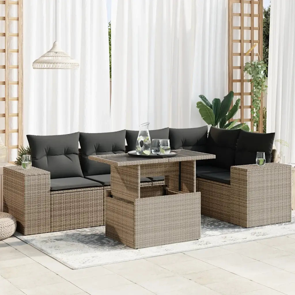 Set Divano da Giardino 6 pz con Cuscini Grigio in Polyrattan 3326801