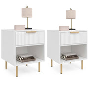 IDMarket - Set di 2 comodini a 1 cassetto MARCEL con doghe in legno bianco e oro