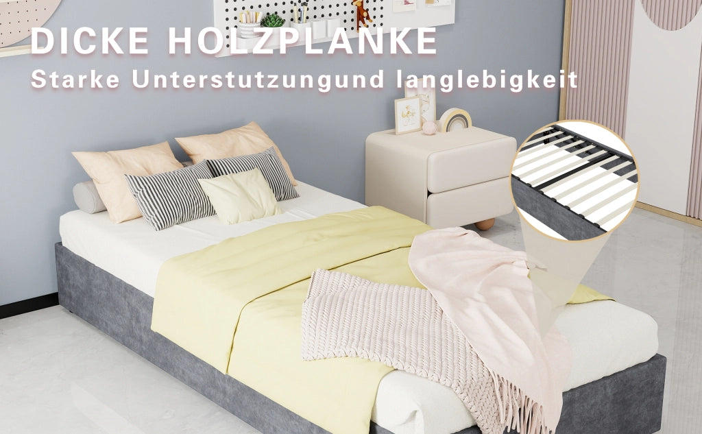DESMIU Letto singolo 90 × 200 cm con struttura in metallo, senza testiera né materasso, grigio